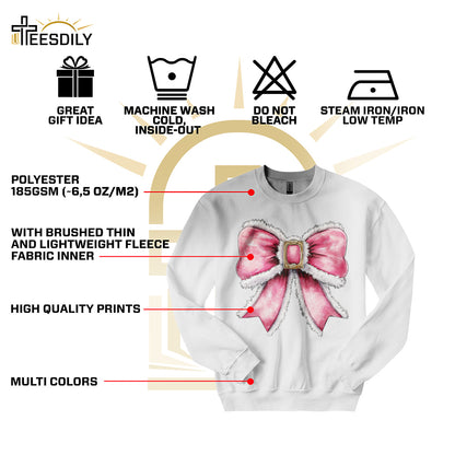 Teesdily | Pink Bow Christmas Shirt, Christmas Coquette Sweatshirt, Pink Coquette Bow Santa Hoodie Mug, Matching Family Gift