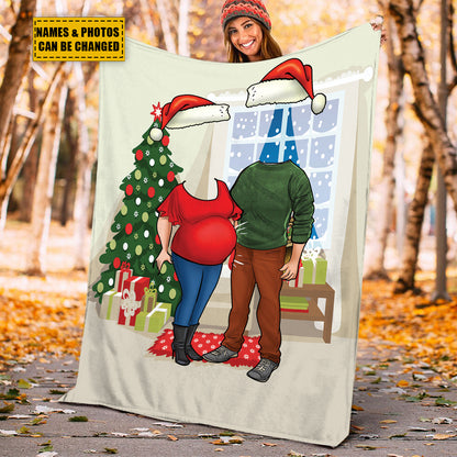 Teesdily | Couple Christmas Custom Blanket With Picture, Christmas Theme Warm Blanket, Customize Blankets With Photos, Funny Christmas Gifts