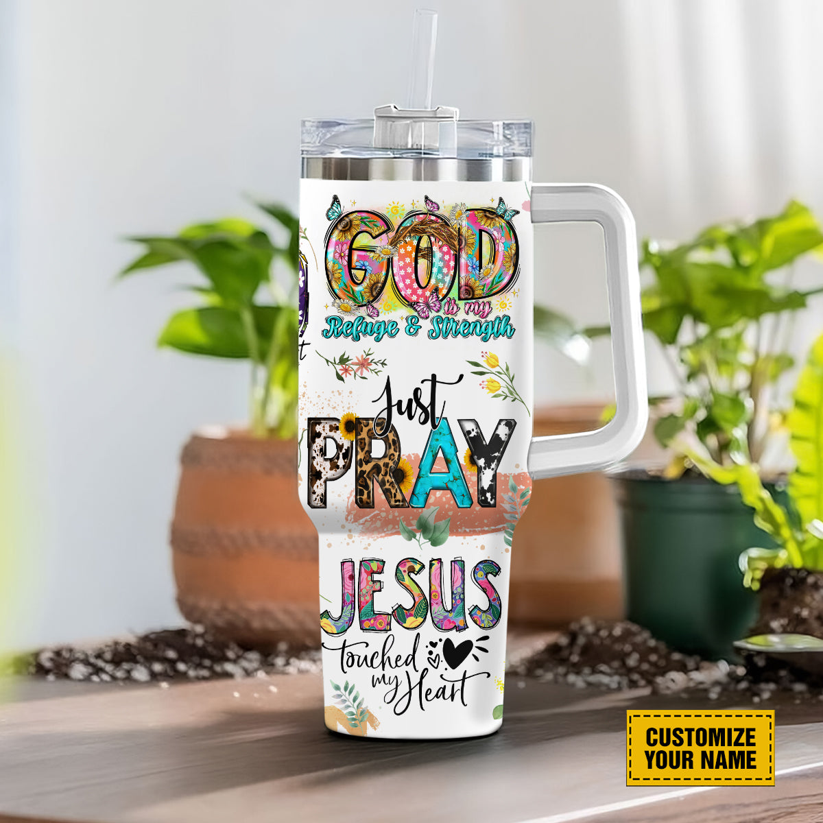 Teesdily | Customized Jesus God Affirmation Insulated Tumbler, Just Pray Jesus Touched My Heart Stainless Steel Cup, Christian Gift For Girls Women