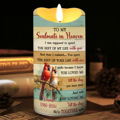 Teesdily | Customized Memorial Family Led Candle, To My Soulmate In Heaven Flameless Candle, Memorial Gift, Keepsake Gift