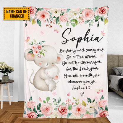 Teesdily | Elephant Mom And Kid Cyustom Fleece Blanket, God Verse Baby Blanket Gift, Baby Toddler Blanket, Floral Nursery Decor, Baby Shower Gifts