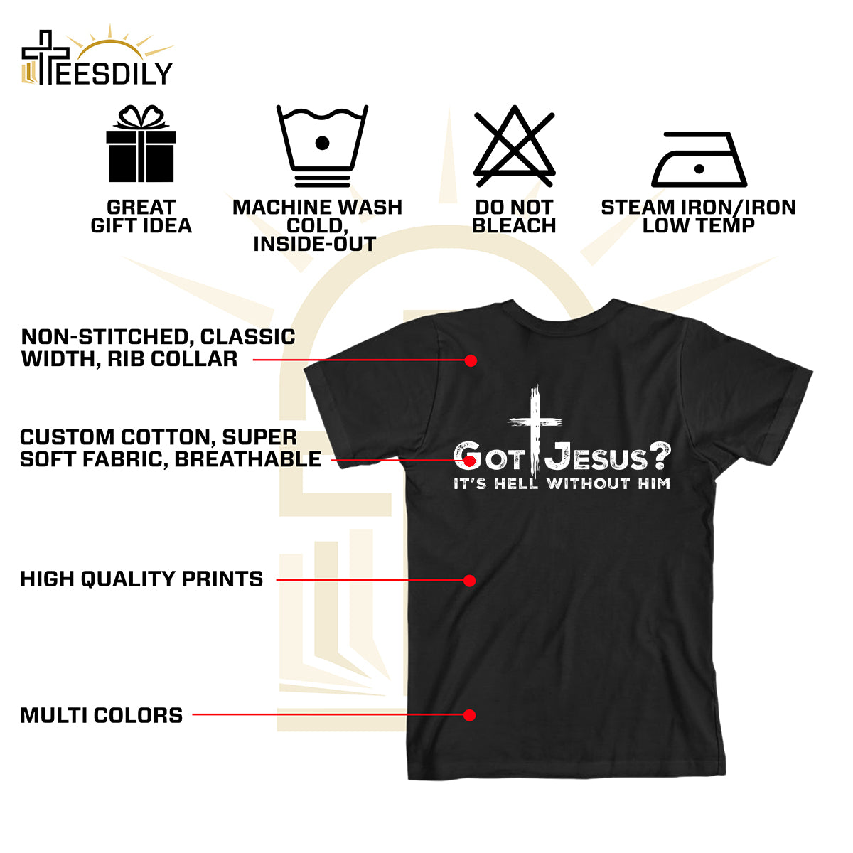 Teesdily | Jesus Cross Shirt, Got Jesus It's Hell Without Him Tee Sweatshirt Hoodie Mug, Jesus Lovers Gifts, Christian Apparel