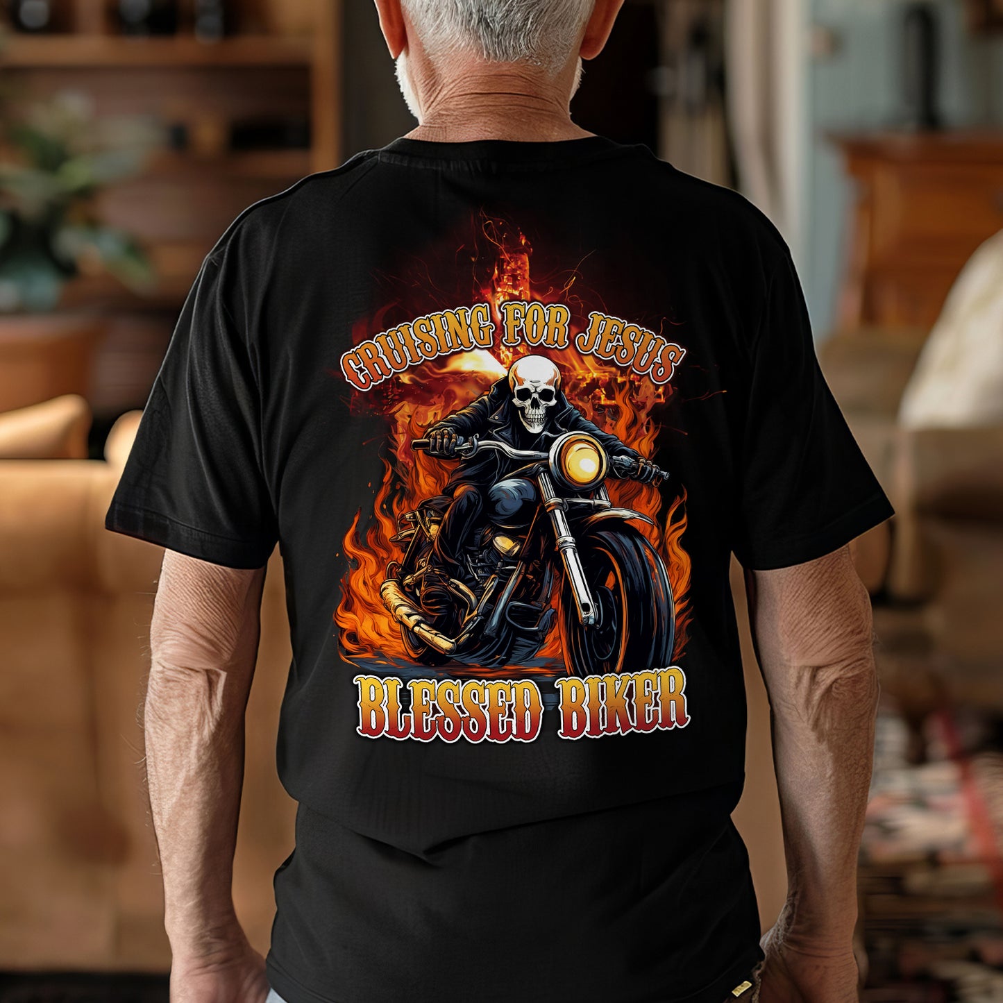 Teesdily | Christian Biker Shirt, Cruising For Jesus Blessed Biker Back Design Sweatshirt Hoodie Mug, Jesus Motorcycle Speed Lover Gifts