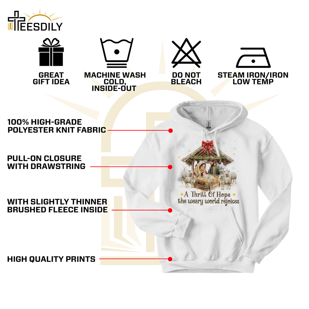 Teesdily | Nativity Scene Christmas Coquette Jesus Shirt, A Thrill Of Hope Sweatshirt, Christmas Nativity Hoodie Mug Religious Gift