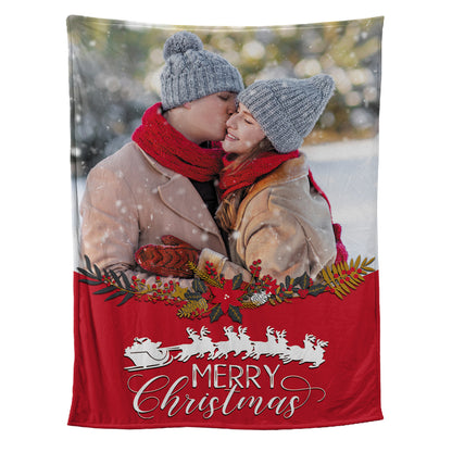 Teesdily | Merry Christmas Picture Blanket Personalized Photo Xmas Custom Sherpa Blanket With Picture Gift For Family Mom Dad Kids Wife Lover Partner