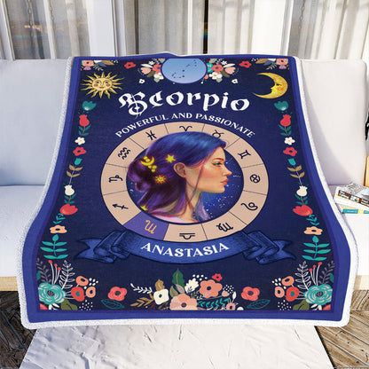 Teesdily | Scorpio Zodiac Sign Characteristics Customized Blanket Powerful And Passionate Sherpa Fleece Horoscope Design Astrology Gift Birthday