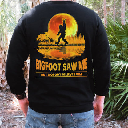 Teesdily | Bigfoot Moon Art Shirt, Bigfoot Saw Me But Nobody Believes Him Tee Sweatshirt Hoodie Mug, Funny Shirt, Bigfoot Believers Gifts