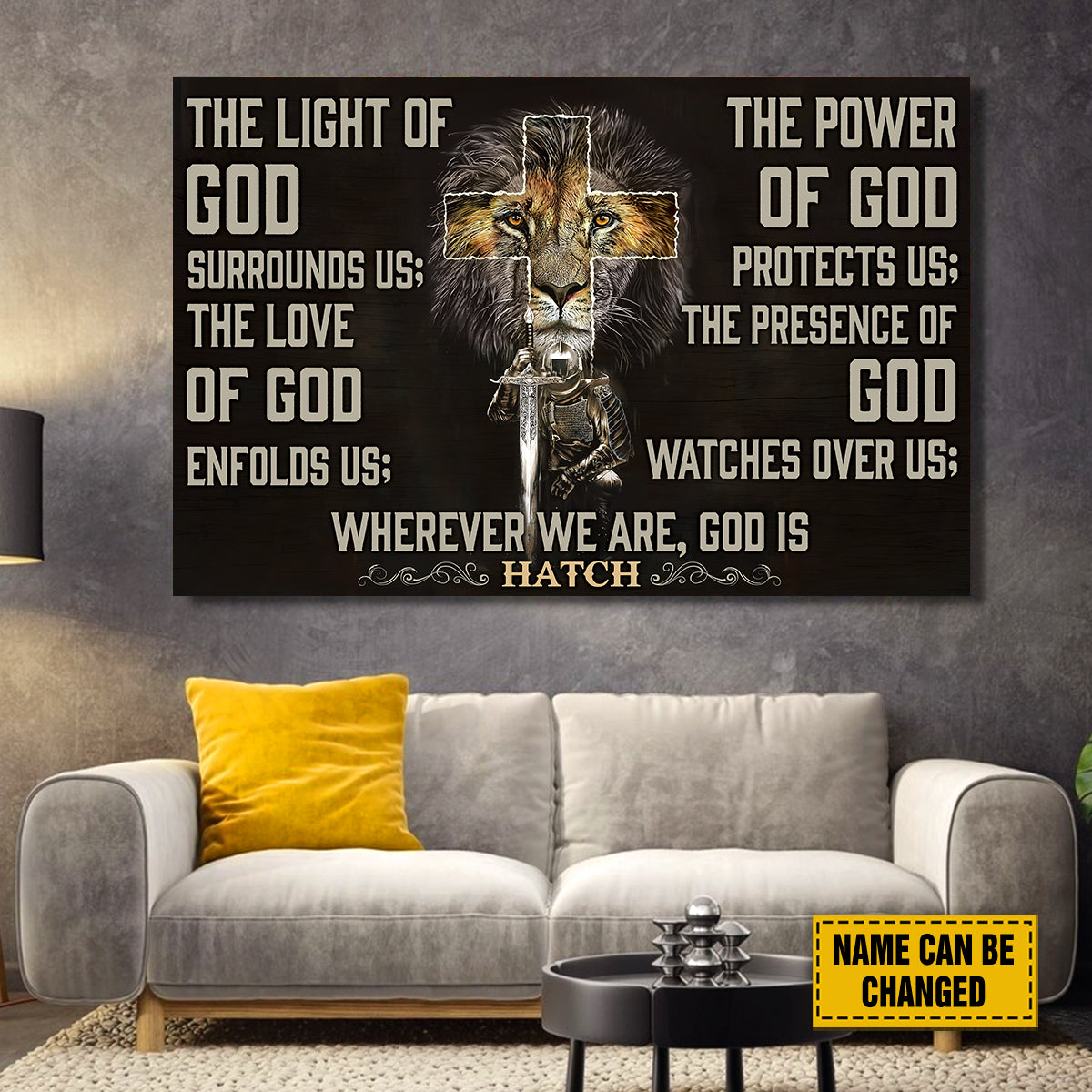 Teesdily | Customized Lion Of Judah Jesus Warrior Cross Poster, The Light Of God Surrounds Us Christian Canvas, Jesus Lovers Gifts, Home Decoration