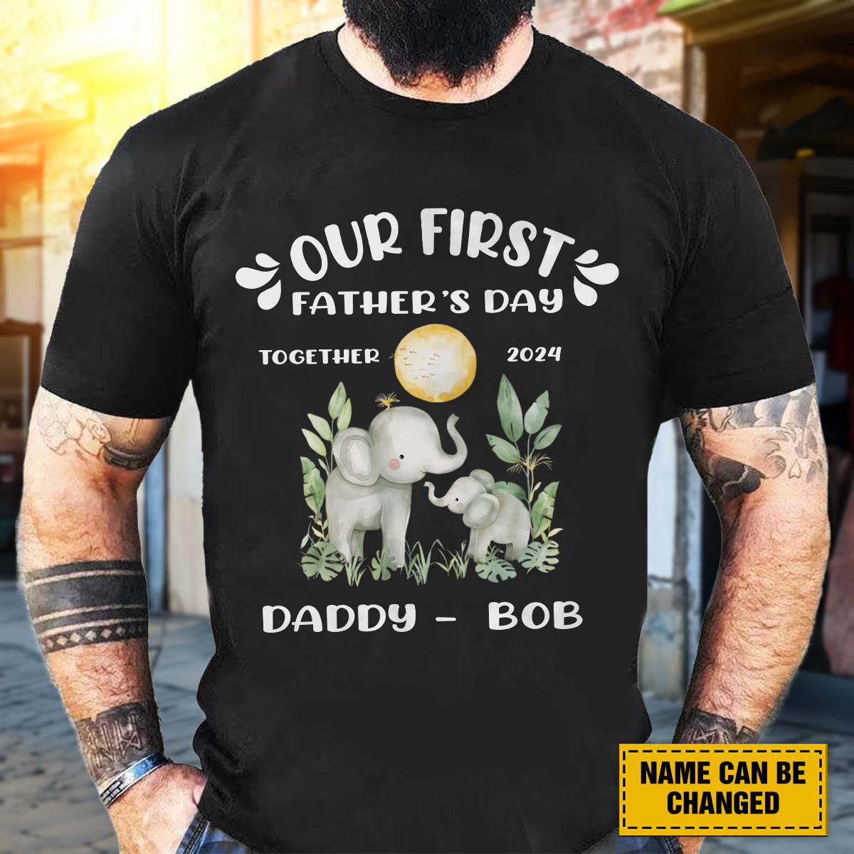 Teesdily | Customized Our First Fathers Day Together 2024 Shirt, Elephant Father Day, Dad Gift, Unisex Tshirt Hoodie Sweatshirt Mug