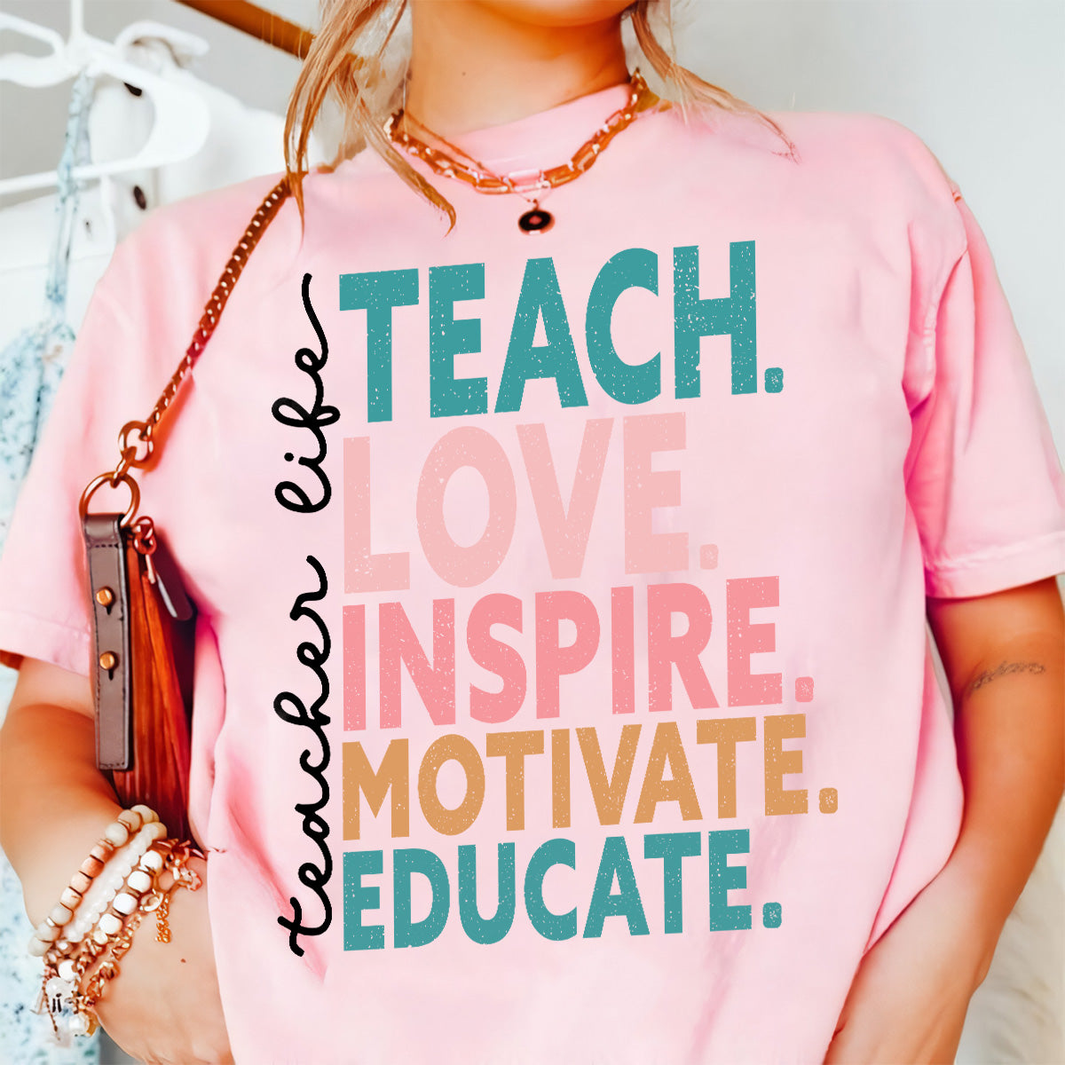 Teesdily | Teacher Unisex T-shirt, Teacher Life Teach Love Educate Tee Sweatshirt Hoodie Mug, Teaching Gifts, Back To School Shirt