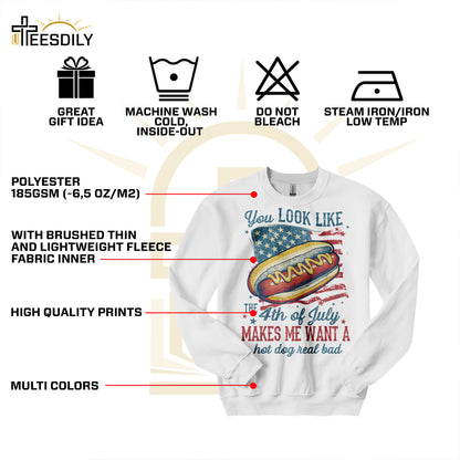 Teesdily | American Hotdog Retro Shirt, You Look Like The 4Th Of July Hoodie Sweatshirt, Independence Day Gifts Mug Tee