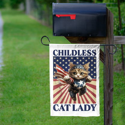 Teesdily | Childless Cat Lady Garden Flag, Hero Cat House Flag, American Flag Yard Banner, Cat Ladies For Comma La Flag Decor Home