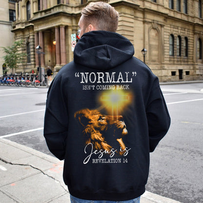 Teesdily | Jesus Lion Of Judah Shirt, Normal Isn't Coming Back Jesus Is Revelation 14 Jesus Sweatshirt Hoodie Mug, God Believer Back Side Shirt