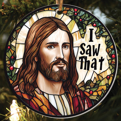 Teesdily | I Saw That Funny Jesus Ornament 2024, Jesus Christ Stained Glass Printed Ornament, Christmas Gift Decor