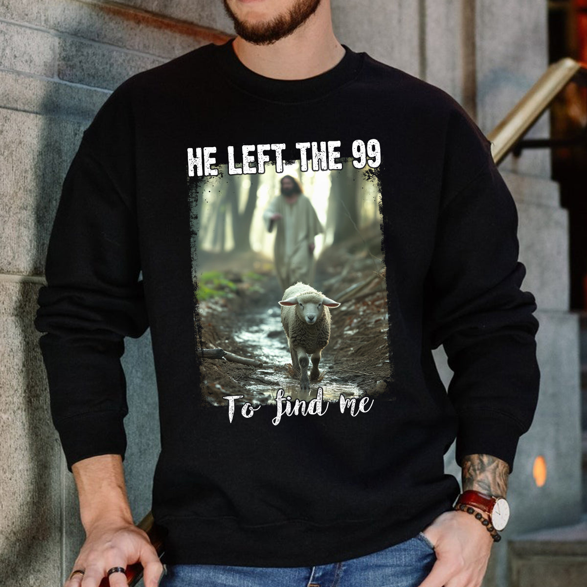 Teesdily | Lamb Of God Shirt, He Left The 99 To Find Me T-Shirt, Jesus Running After A Lost Lamb Sweatshirt Hoodie Mug, Christian Jesus Lover Gift