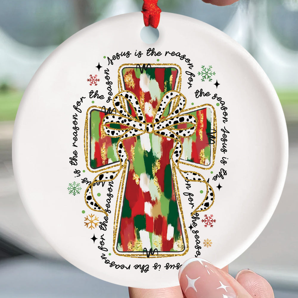 Teesdily | Jesus Christmas Ceramic Ornament, Jesus Is The Reason For The Season Acrylic Ornament, Jesus Christmas Ornament Gift