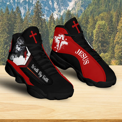 Teesdily | Jesus Art Basketball Shoes, Walk By Faith Running Shoes, Christian Religious Gift Unisex Shoes With Thick Soles