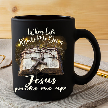 Teesdily | Jesus Cross Bible Book Shirt, When Life Knocks Me Down Jesus Picks Me Up, God Gift, Unisex Tshirt Hoodie Sweatshirt Mug