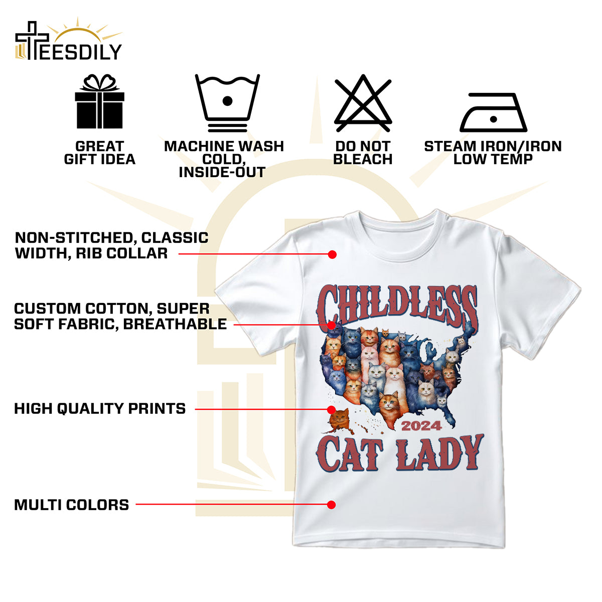 Teesdily | Childless Cat Lady 2024 Shirt, American Map Cats T-shirt, Funny Childless Cat Lady For Ka-mala Sweatshirt Hoodie Mug, Cat Lovers Gift