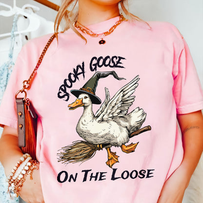 Teesdily | Halloween Goose Witch Shirt, Spooky Goose On The Loose Sweatshirt Hoodie Mug, Funny Silly Goose T-shirt, Spooky Halloween Gifts