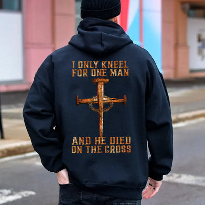 Teesdily | Jesus Cross 4given Crown Shirt, I Only Kneel For One Man He Died On The Cross Back Design Sweatshirt Hoodie Mug, Jesus Christian Lovers