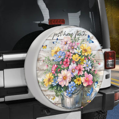 Teesdily | Pansies Blooming Butterfly Spare Tire Cover, Just Have Faith God Wheel Cover, Christian Girl Gifts, Inspiration Spare Tire Cover 27"-34"