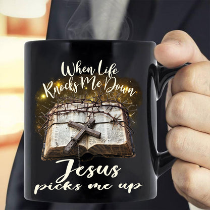 Teesdily | Jesus Cross Bible Book Shirt, When Life Knocks Me Down Jesus Picks Me Up, God Gift, Unisex Tshirt Hoodie Sweatshirt Mug