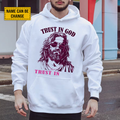 Teesdily | Customized Jesus Sun Glasses Shirt, Trust In God Trust In Me, Summer Day Unisex Tshirt Hoodie Sweatshirt, Christian Gift Mug