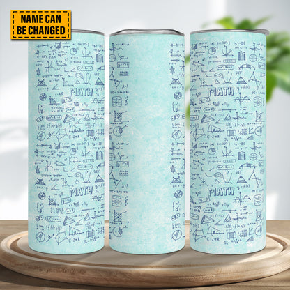 Teesdily | Math Teacher Personalized Skinny Tumbler, Mathematics Doodle Pattern Insulated Tumbler, The Best Math Teacher Ever Water Cup, Teacher Gifts