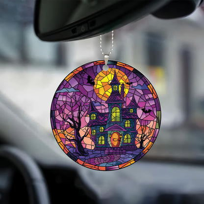 Teesdily | Haunted House Halloween Ornament, Haunted House Ornament Car Hanging, Seasonal Fall Home Decor, Car Rear View Mirror Halloween Gift