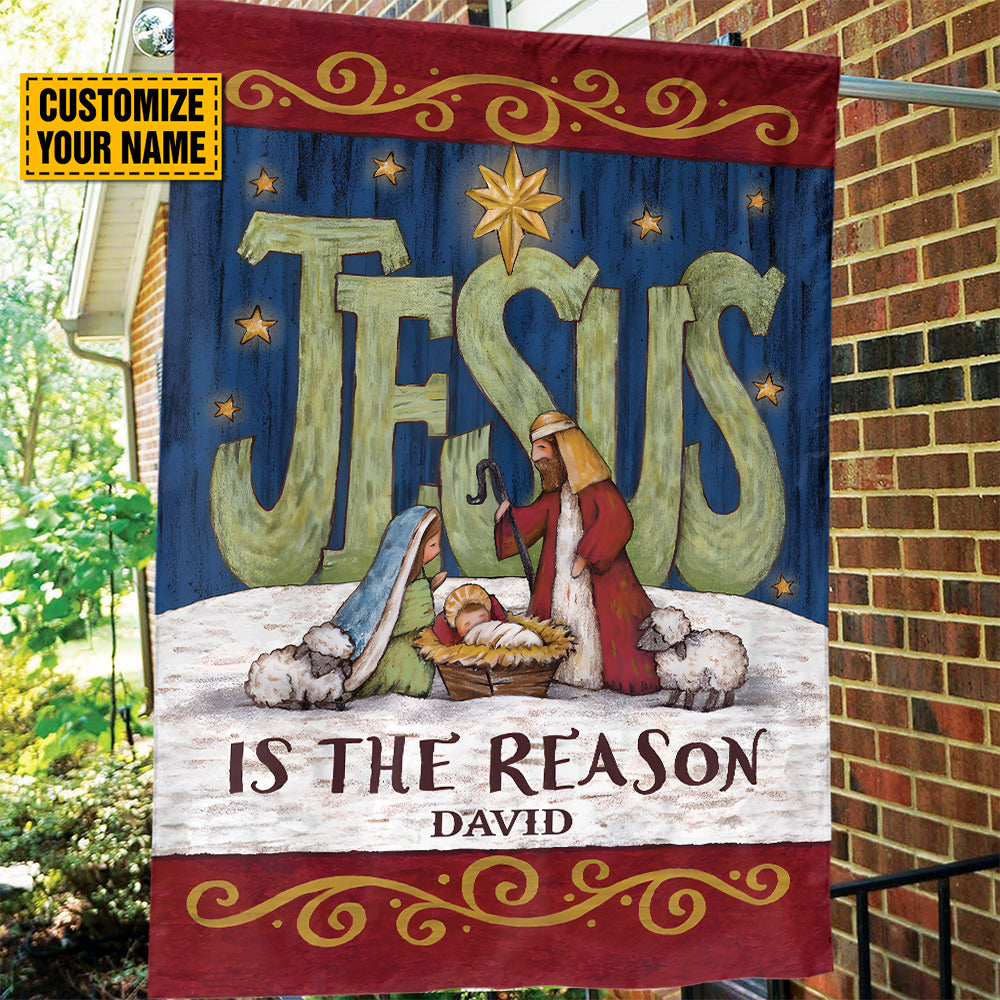 Teesdily | Customized Jesus Nativity Garden Flag, Jesus Is The Reason House Flag Christmas Decoration, Jesus Lover Gift, Xmas Gift