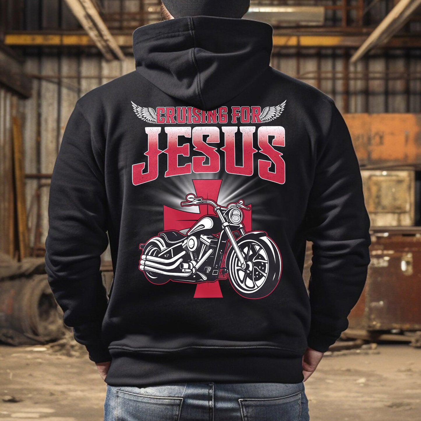 Teesdily | Christian Motorcycle Men's T-shirts, Cruising For Jesus Crew Neck Hoodie Sweatshirt, Biker Faith Mug, Speed Lover Matching Couple Outfits