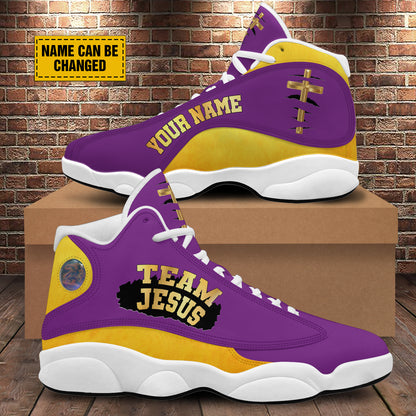 Teesdily | Personalized Purple Jesus Basketball Shoes, Team Jesus Running Shoes, Christian Religious Gift, Unisex Basketball Shoes With Thick Soles