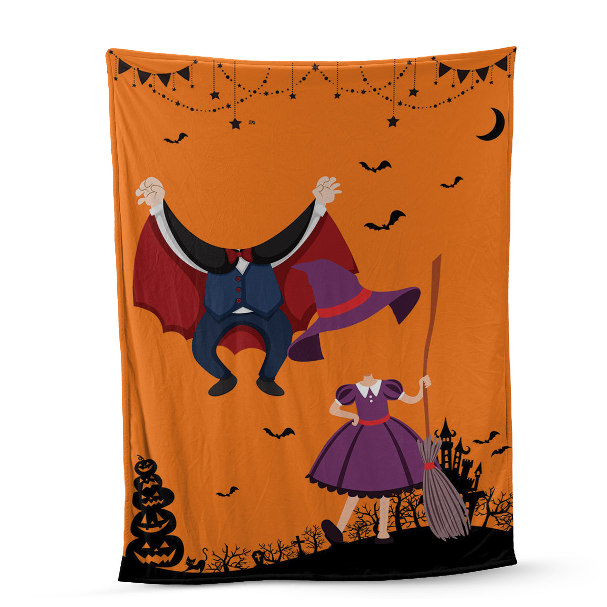 Teesdily | Kid Nursery Halloween Blanket With Face Cute Halloween Sherpa Fleece Blanket Customized Picture Halloween Gift Nursery Decoration