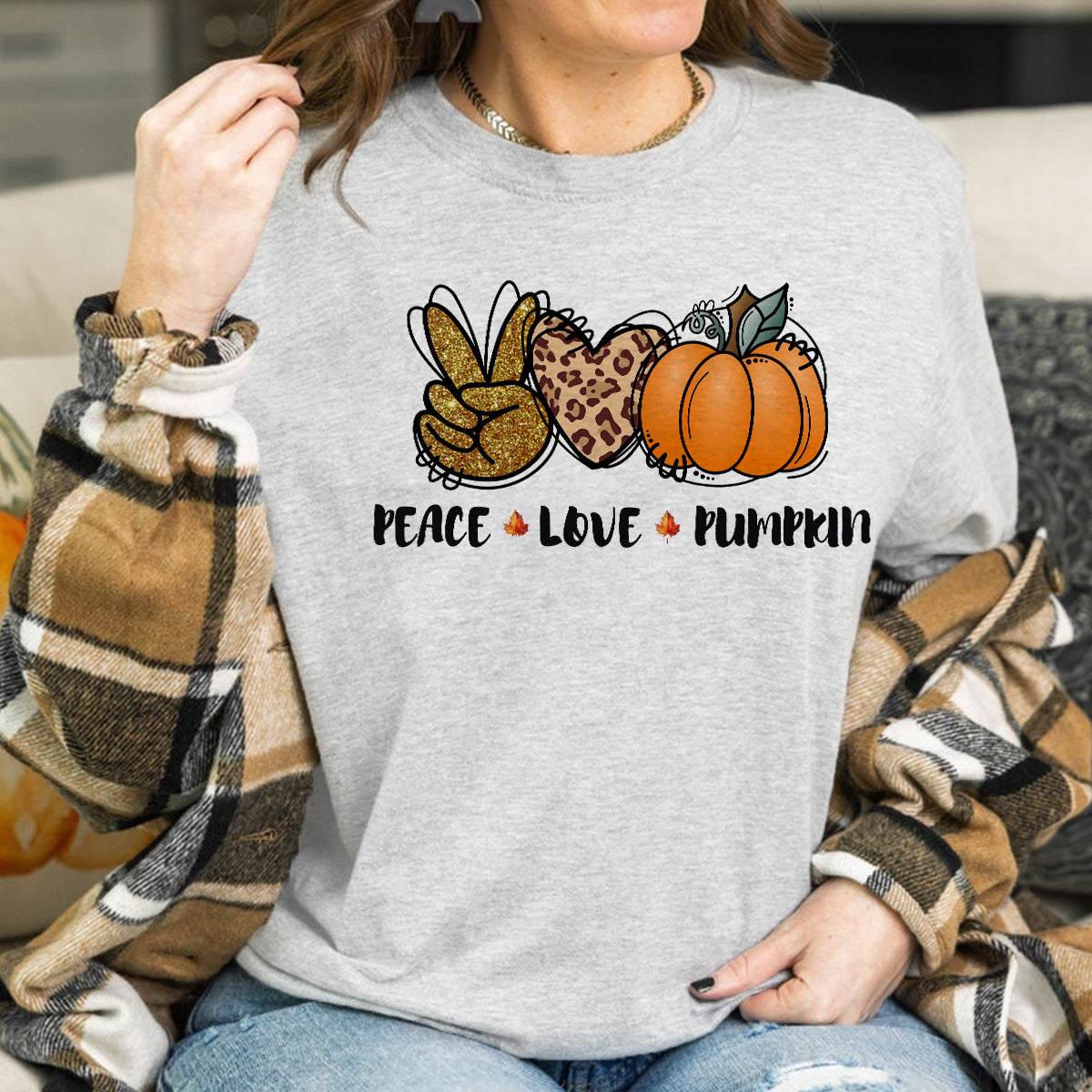 Teesdily | Peace Love Fall Pumpkin Shirt, Happy Holiday Tee Sweatshirt Hoodies, Fall Vibes Mug, Fall Shirts For Women Faith