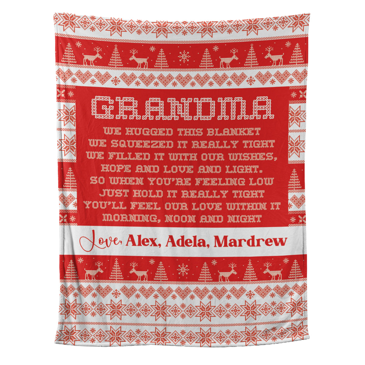 Teesdily | Grandma Christmas Knitting Print Customized Blanket Gift From Grandkid Custom We Hugged This Blanket Christmas Holiday Knitting Pattern