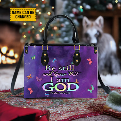 Teesdily | Personalized Jesus Faith Butterfly Handbag Women, Be Still And Know That I Am God Bag, Christ Cross Butterfly Bag, Christmas Gift For Mom