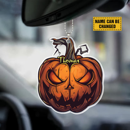 Teesdily | Personalized Halloween Pumpkin Ornament, Ghost Pumpkin Car Hanging Ornament, Spooky Season Decor, Halloween Accessories, Halloween Gift