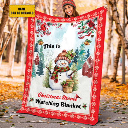 Teesdily | Custom Name Christmas Movie Fleece Blanket, Christmas Snowman Sherpa Blanket, Xmas Pattern Personalized Sofa Blanket Gifts For Kid Adult