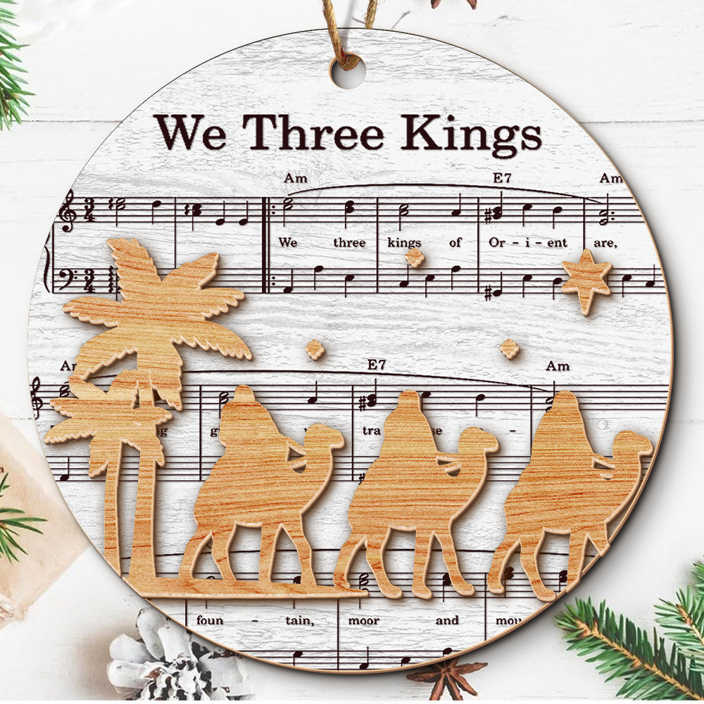 Teesdily | Jesus Nativity Scene Ornament, Music Sheet Nativity Christmas Ornament, Christ Birth 2 Layered Wood Ornament Xmas Gift