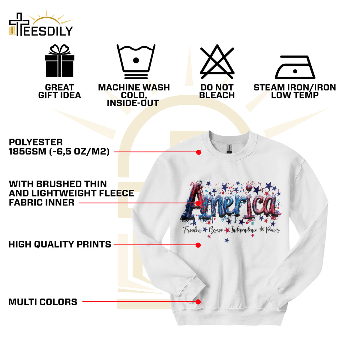 Teesdily | America Shirt, Freedom Brave Independence Power, Indepdence Day Sweatshirt Hoodie, American Pride Gifts Mug