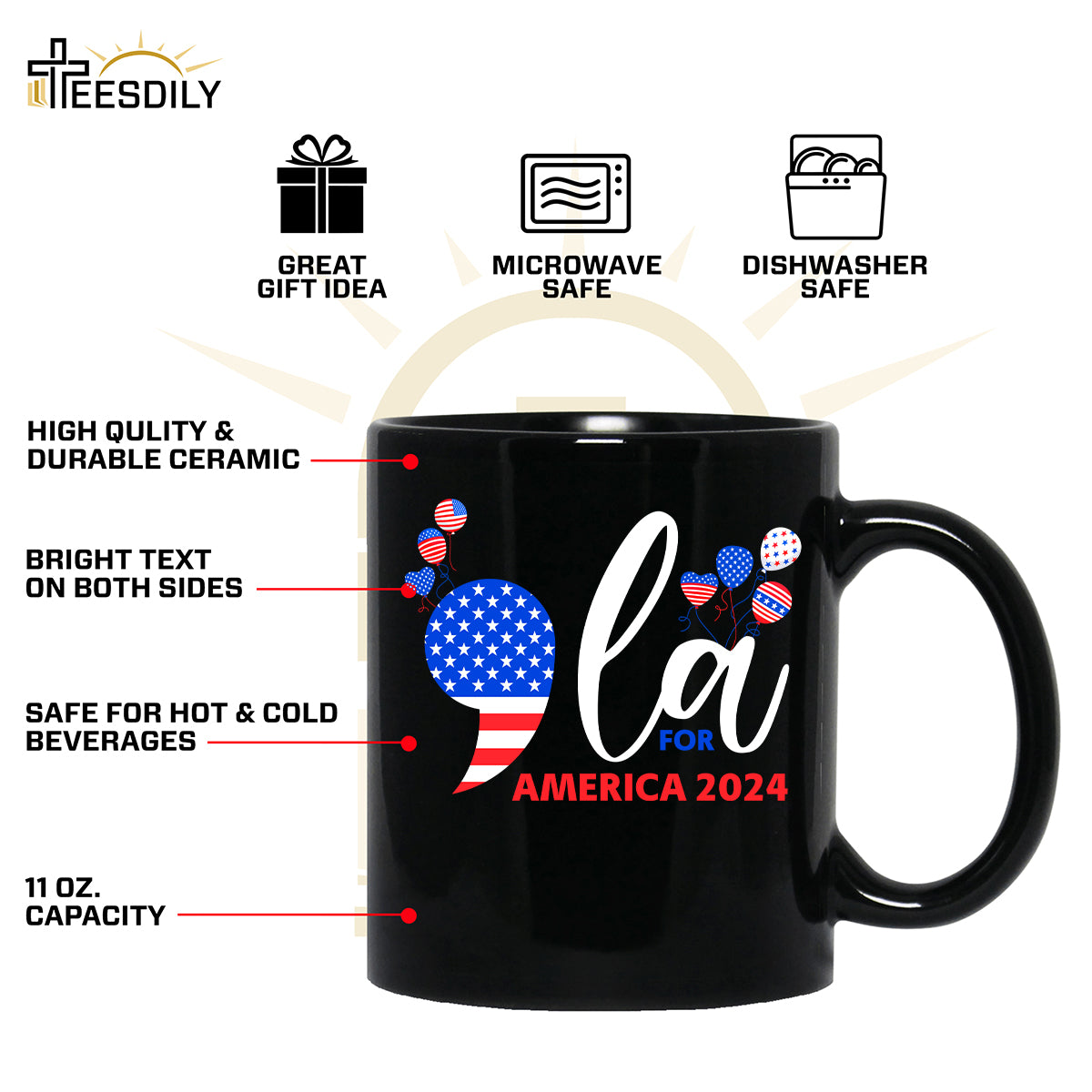 Teesdily | Comma La Shirt, Comma La For America T-shirt, 2024 American Flag Balloon Sweatshirt Hoodie Mug, Girl Power Patriot Gift