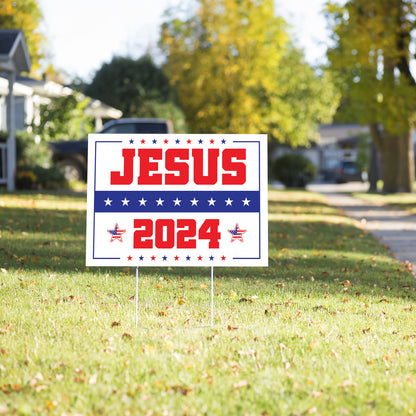 Teesdily | Jesus Yard Sign, Jesus Christ 2024 Outdoor Sign, Independence American Flag Lawn Sign, Patriotic Decor Garden Sign, Religious Gift