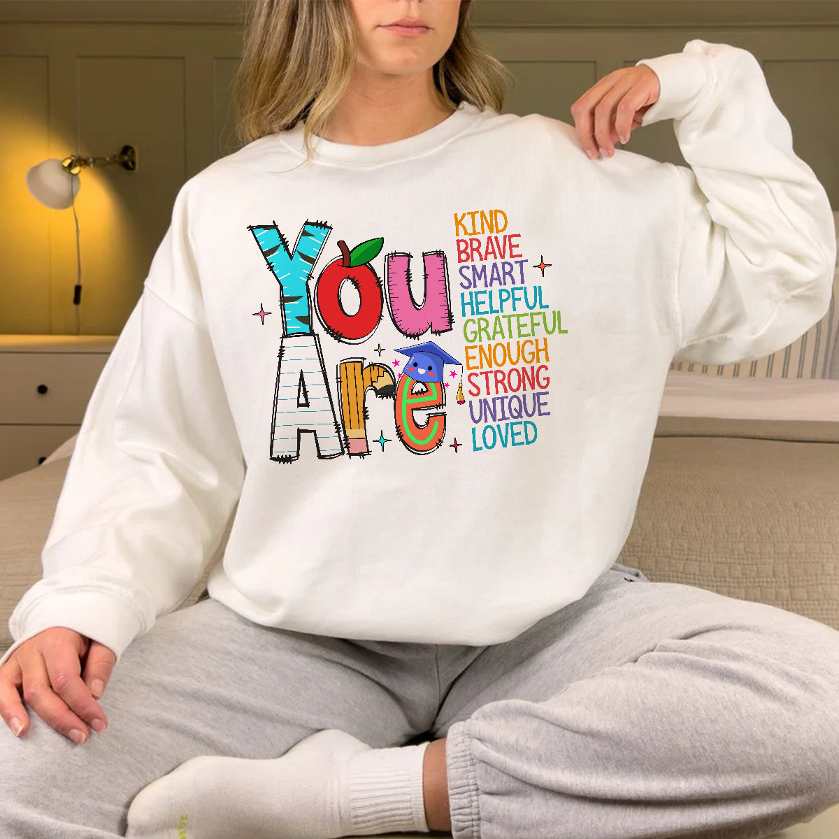 Teesdily | You Are Kind Loved Brave Enough Shirt, Back To School T-shirt, Teacher Love Sweatshirt Hoodie Mug, First Day Of School Tee, Teacher Gift