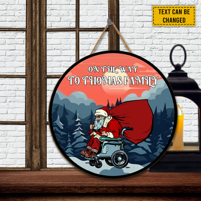 Teesdily | Customized Name Santa Claus Wheelchair User Disabled Christmas Wood Sign Christmas Decoration Noel Gift Housewarming Gift