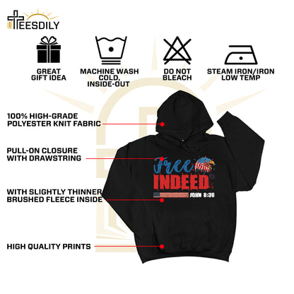 Teesdily | Christian 4th Of July Patriotic Shirt, Free Indeed John 8:36 Bible Verse Hoodie, American Flag Eagle Mug Cup, Happy Independence Day Gift