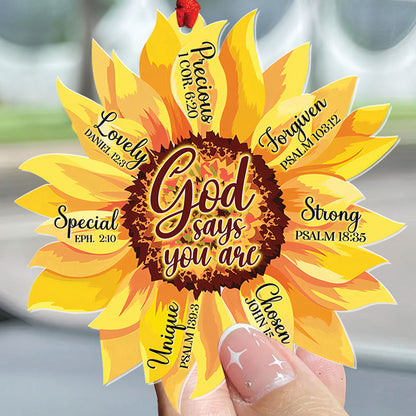 Teesdily | Sunflower Jesus Ornament, God Says You Are Acrylic Car Hanging Ornaments, Jesus Lovers Gifts, Christmas Gifts Ornament