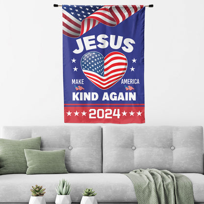 Teesdily | Jesus Make America Kind Again 2024 Garden Flag, Christian House Flag Yard Banner Outdoor Flag, Patriot Decor Home, Christ Religious Gift