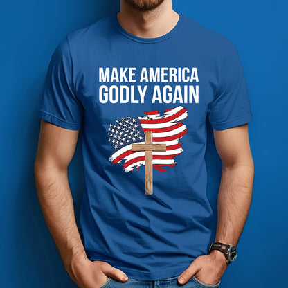 Teesdily | Jesus Cross Patriotism American Shirt, Make America Godly Again Jesus Shirt, Independence Day Unisex Tshirt Hoodie Sweatshirt Mug