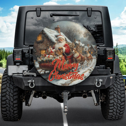 Teesdily | Santa Claus Reindeer Car Spare Tire Cover, Merry Christmas Santa Bunny Wheel Cover, Christmas Truck Tire Protector, Car Accessories